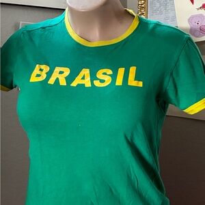 Brasil Graphic Ringer Tee - Green & Yellow